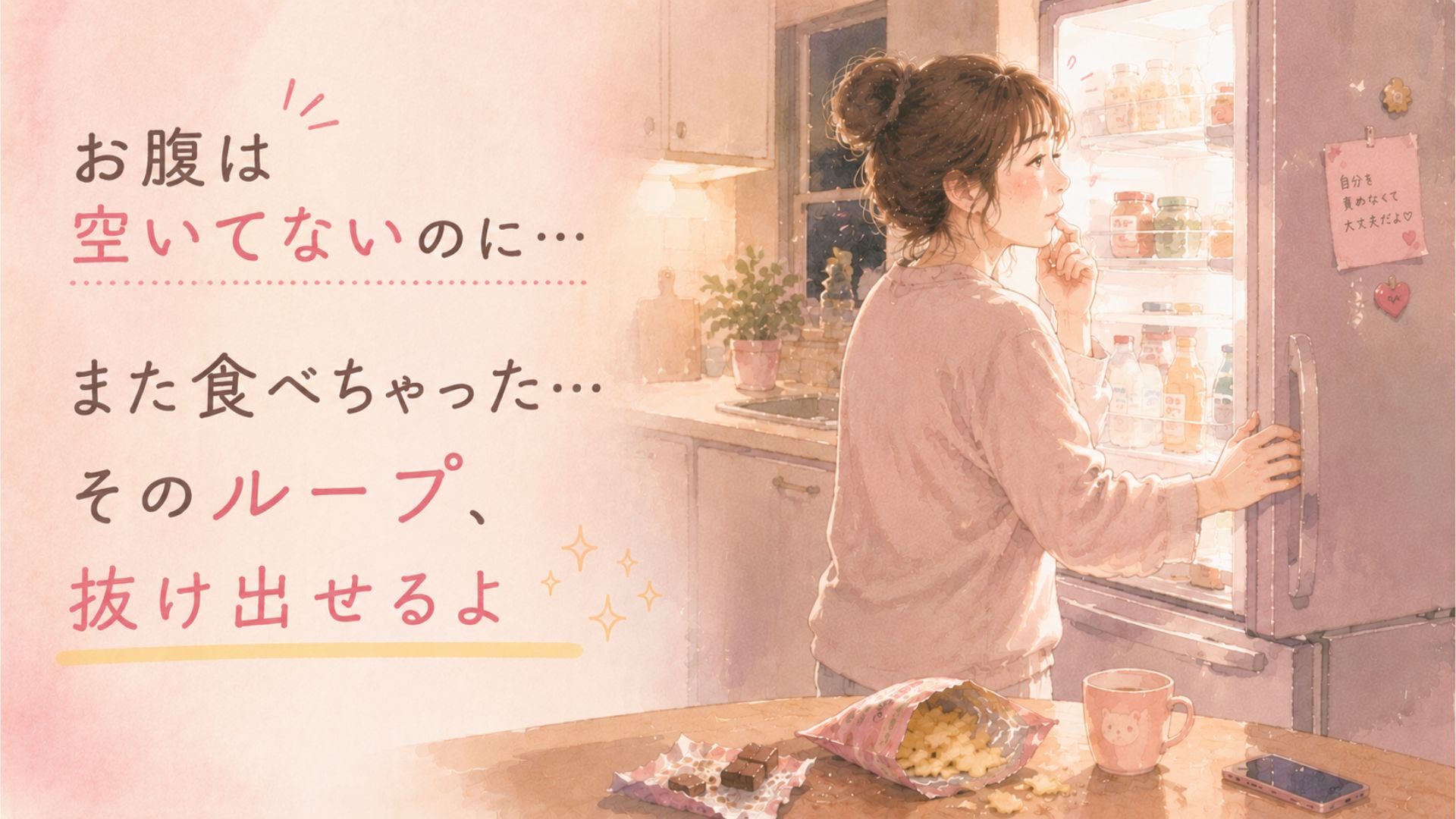 冷蔵庫の前にいる女性
