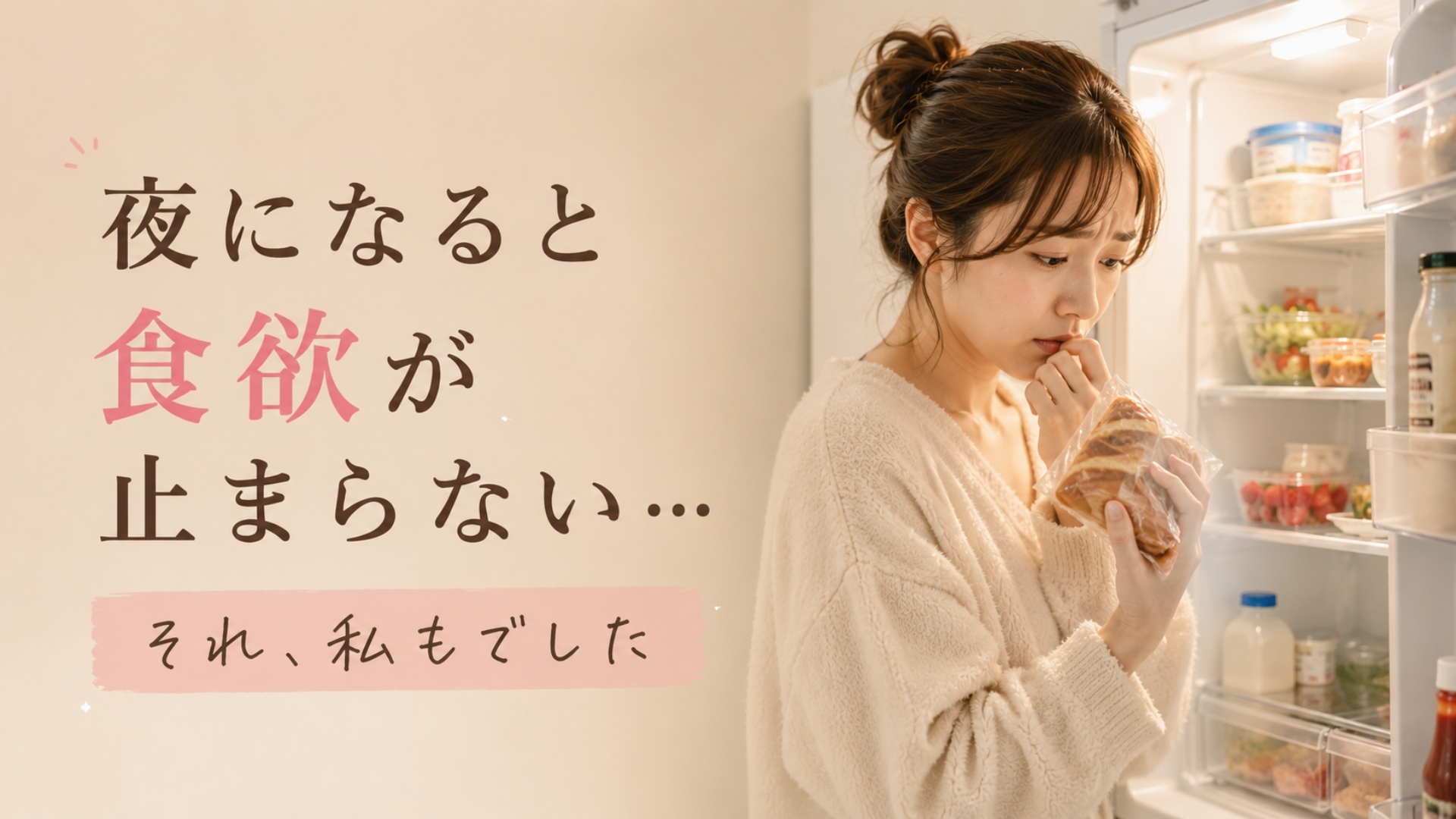 冷蔵庫を開けて食べようとする女性